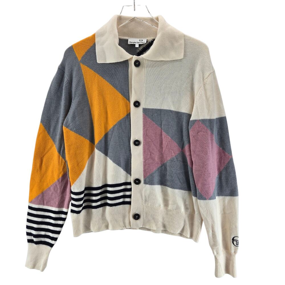 Sergio Tacchini Cardigan Sweater Mens‎ Small Geo Knit Multi Collared Designer
